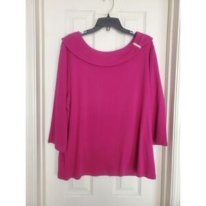 Rafaella Studio Top Pink Marilyn Neck 3/4 Sleeve Cotton Knit Blouse 2X Career